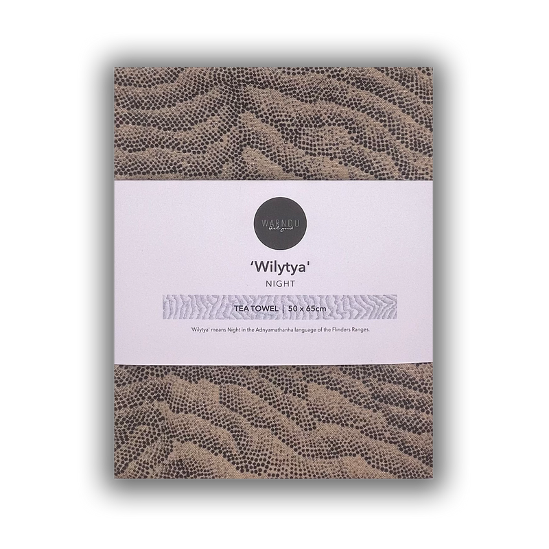 Damien Coulthard Night 'Wilytya' Tea Towel on Natural | Warndu Australian Native Food