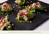 Digital recipe card for Barramundi tarts with Finger Lime | Warndu Australian Native Food