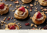 Digital recipe card for Whipped Ricotta Blinis with Dukkah and Pickled Quandongs | Warndu Australian Native Food