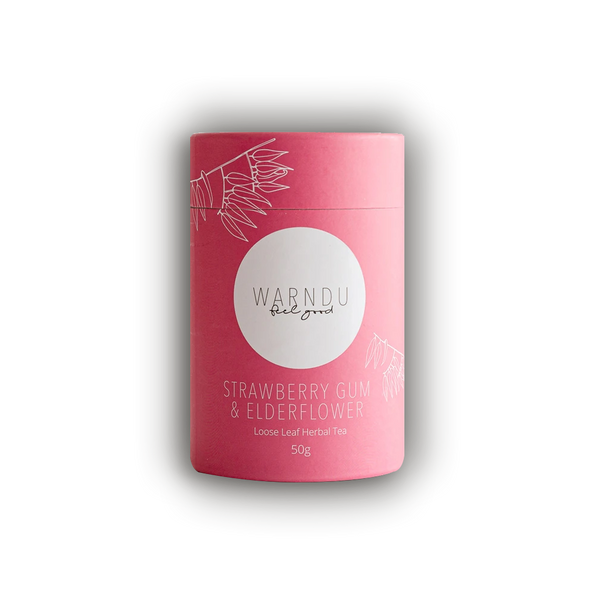 Strawberry Gum and Elderflower Loose Leaf Tea in canister | Warndu Australian Native Food