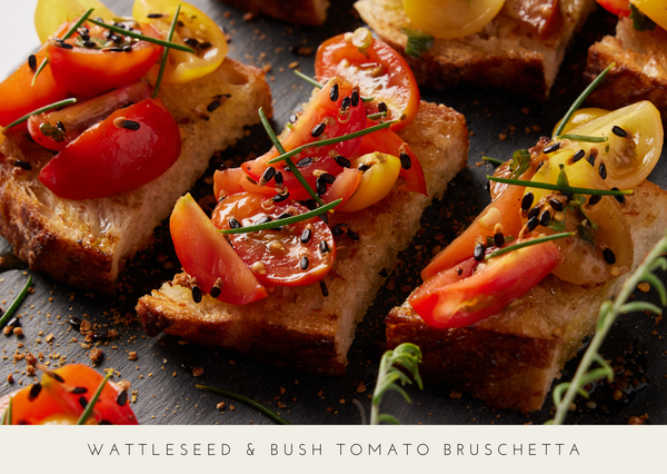 Digital recipe card for Wattleseed Bush Tomato Bruschetta | Warndu Australian Native Food
