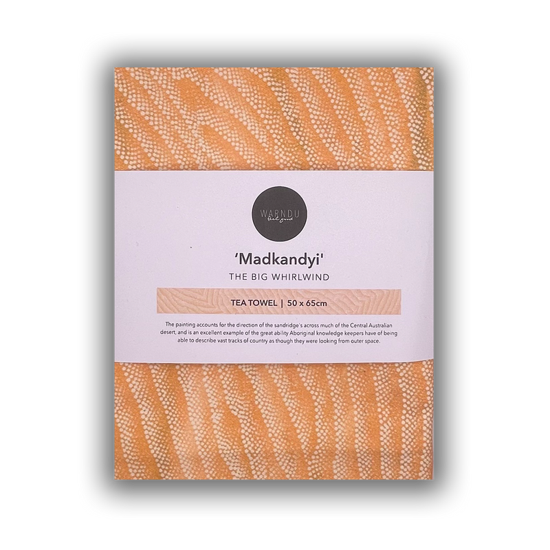 Damien Coulthard The Big Whirlwind 'Madkandyi' Tea Towel on White | Warndu Australian Native Food